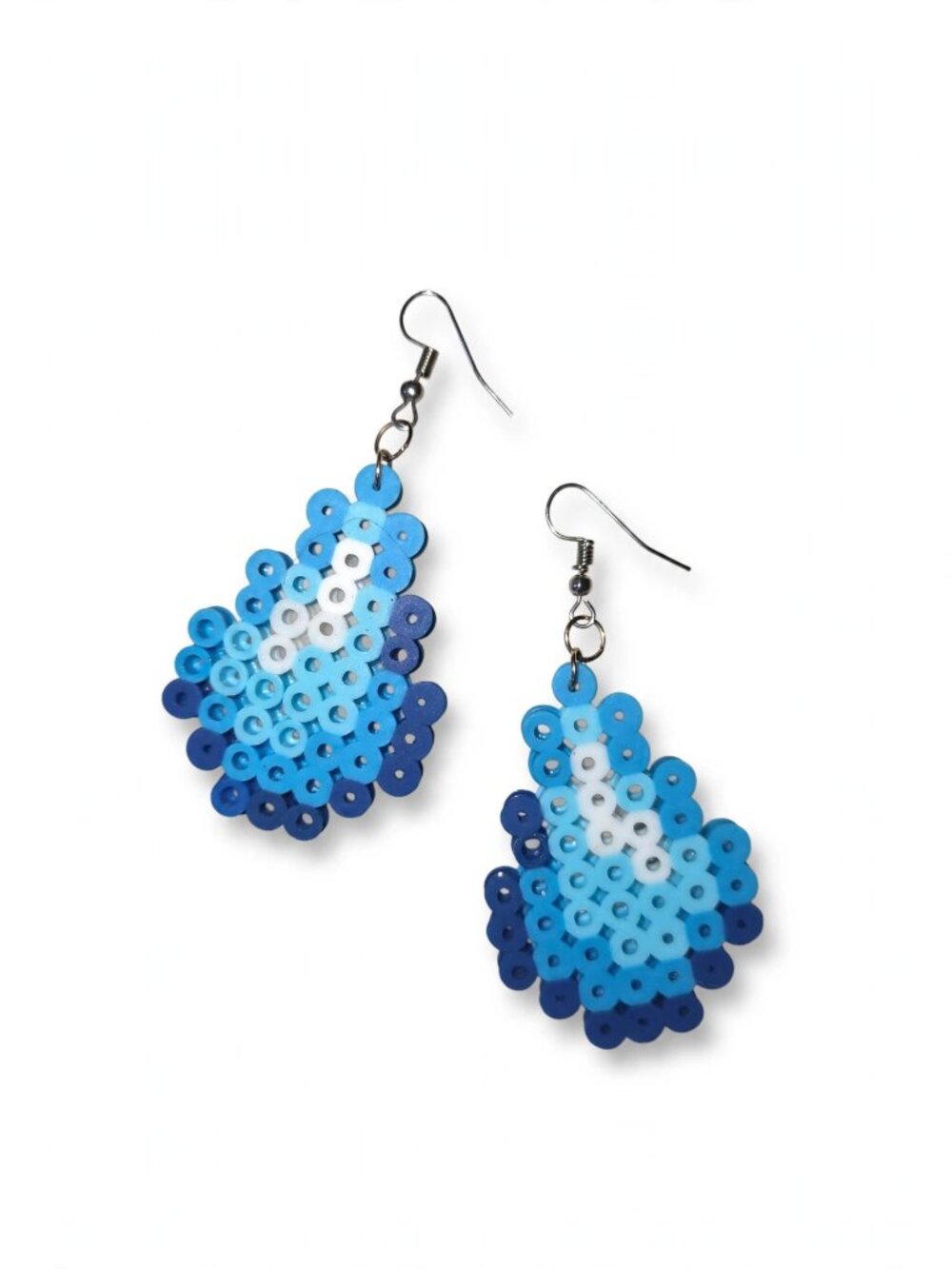 Handmade Blue Teardrop Water Drop Perler Bead Dangle Earrings